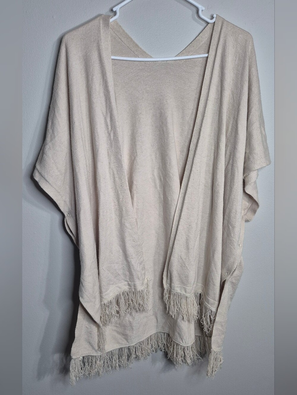 Luii Cream Fringe Open-Front Poncho